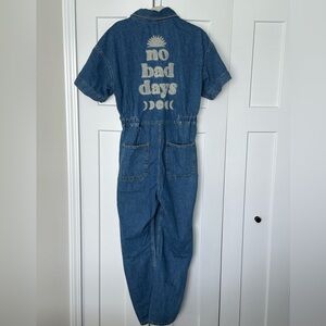 Free People Marci Embroidered Coverall “No Bad Days.”